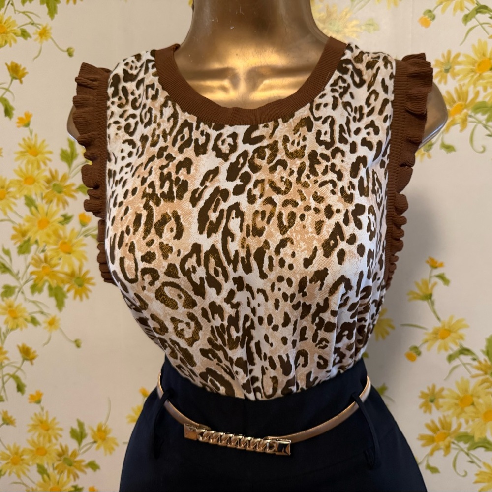 Current Air Leopard Print Sleeveless Blouse size L